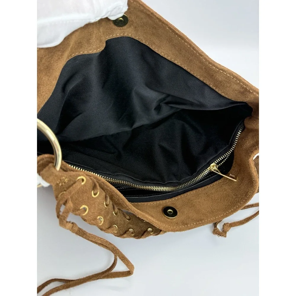 NWT Cheval Firenze Suede Fringe shoulder bag Brown‎